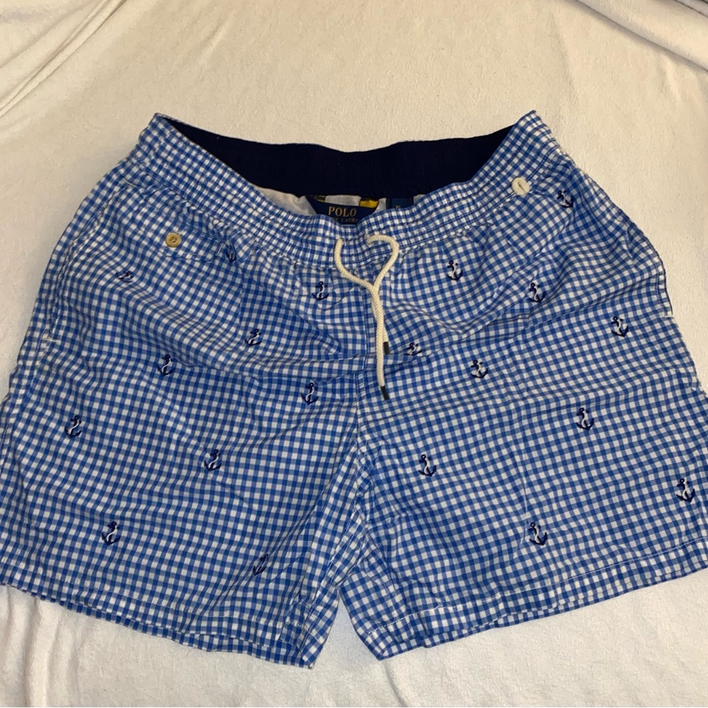 Polo by Ralph Lauren Blue Gingham and Anchors - Bathing Suit Swim Shorts